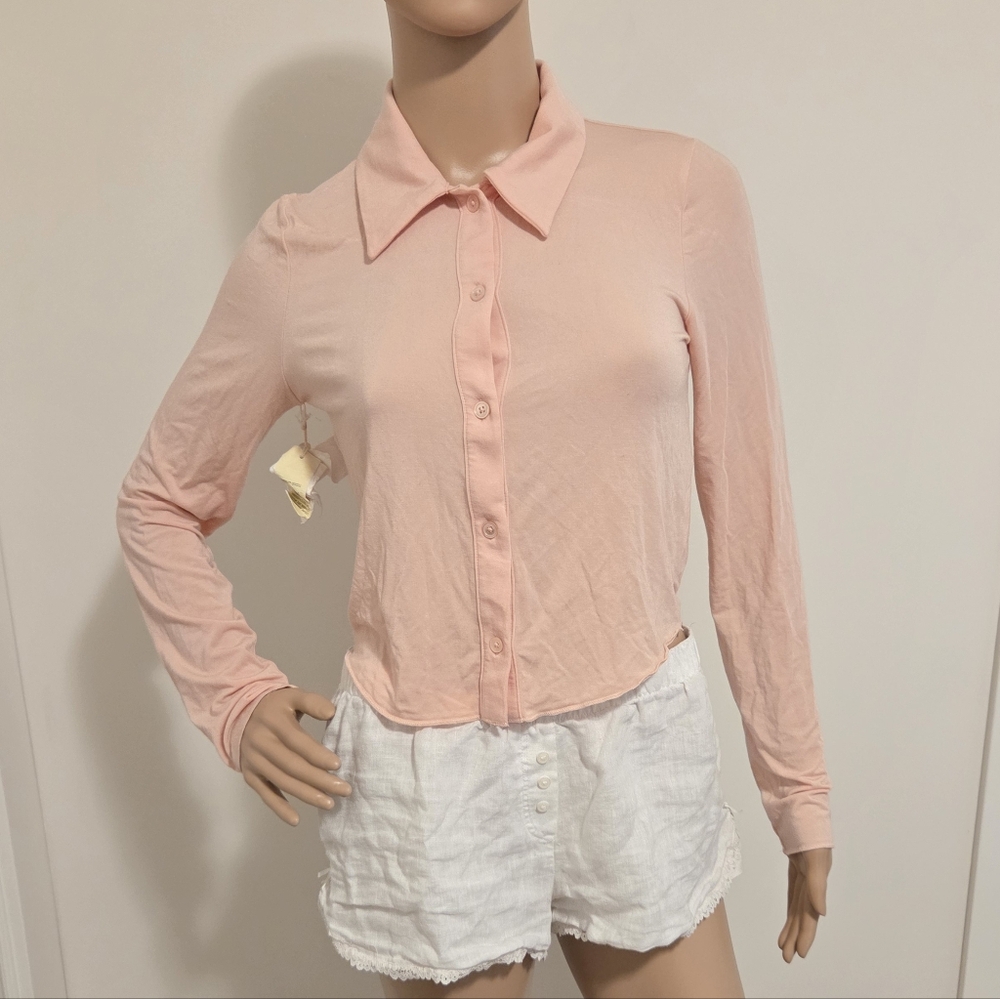 Aritzia Wilfred Pink Pose Waist Long Sleeve Shirt NEW